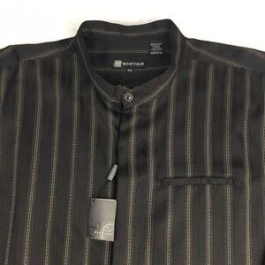 Montique Shirt Mens XXL Black/Gold Print Stripes Banded Collar Long Sleeves NWT!
